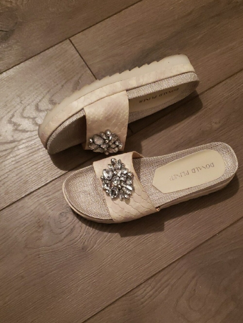 Donald J. Pliner Cream Jeweled Slide Mules - Picture 4 of 8
